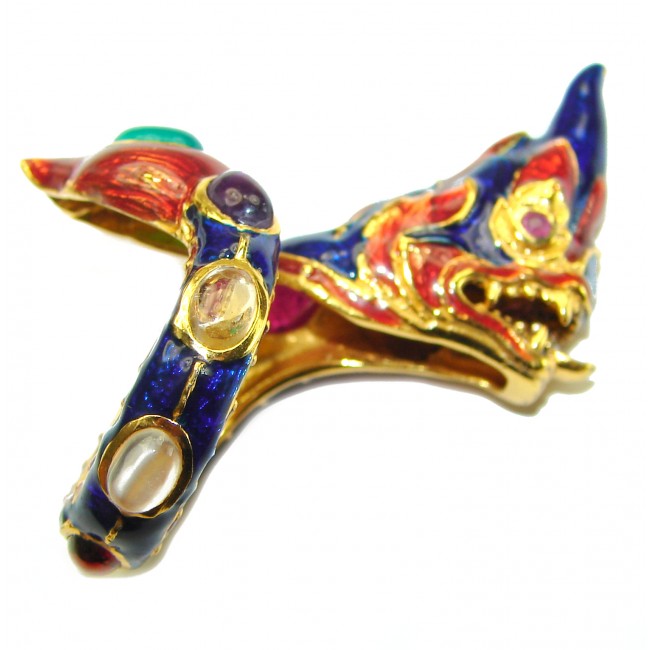 Dragon - symbolizes supernatural power- Enamel Ruby 18K Gold over .925 Sterling Silver Huge handcrafted Ring s. 8 1/4