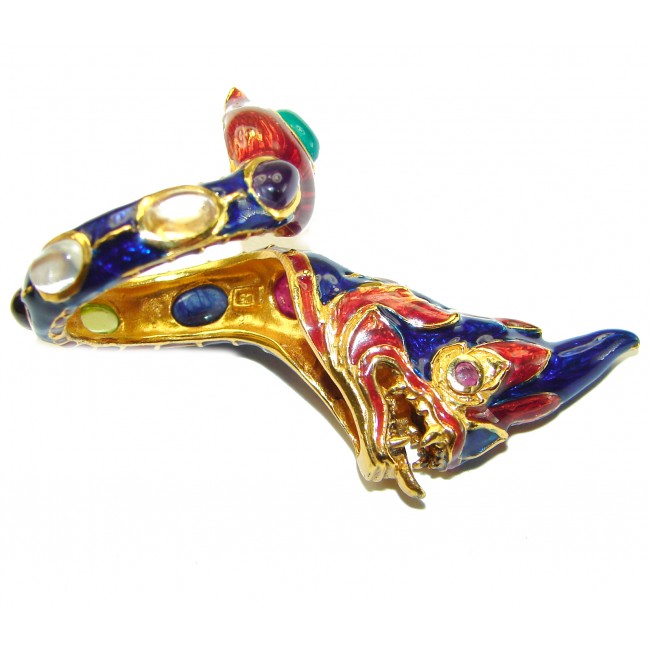 Dragon - symbolizes supernatural power- Enamel Ruby 18K Gold over .925 Sterling Silver Huge handcrafted Ring s. 8 1/4