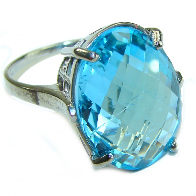 26.5 carat oval cut Swiss Blue Topaz .925 Sterling Silver handmade Ring size 9