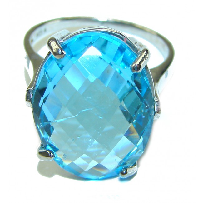 26.5 carat oval cut Swiss Blue Topaz .925 Sterling Silver handmade Ring size 9