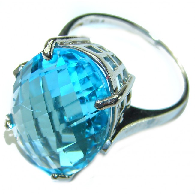 26.5 carat oval cut Swiss Blue Topaz .925 Sterling Silver handmade Ring size 9