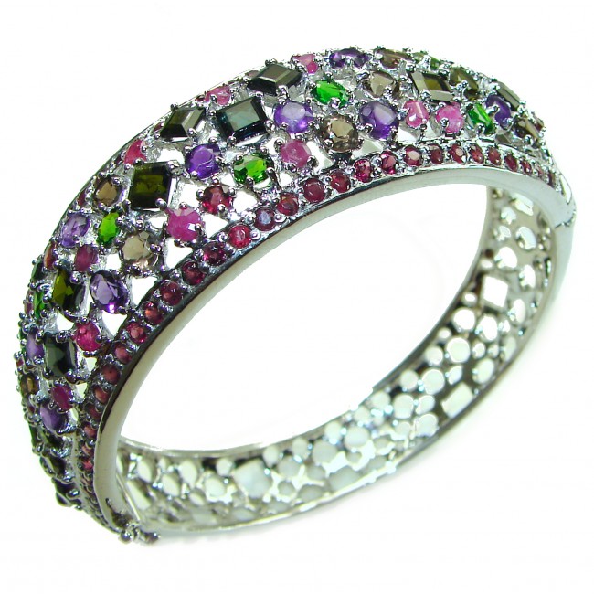 Authentic Amethyst Chrome Diopside .925 Sterling Silver handmade bangle Bracelet