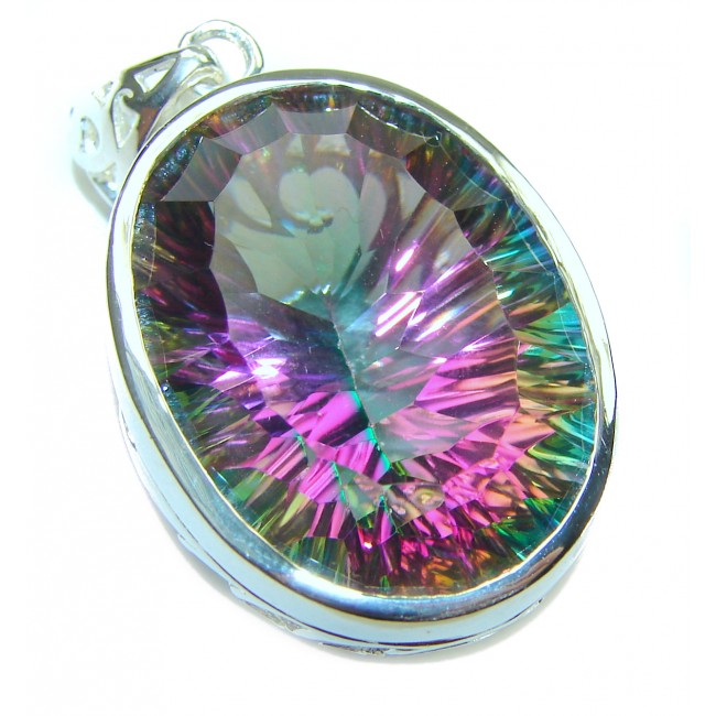 48.2 carat oval cut Mystic Aurora Topaz .925 Sterling Silver handcrafted Pendant