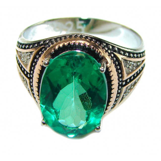 22.5 carat Carmen Electric Green Topaz .925 Sterling Silver handmade Ring s. 9