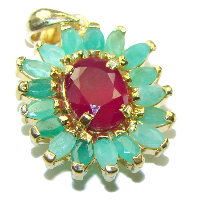 Authentic Ruby Emerald 14K Gold over .925 Sterling Silver Pendant