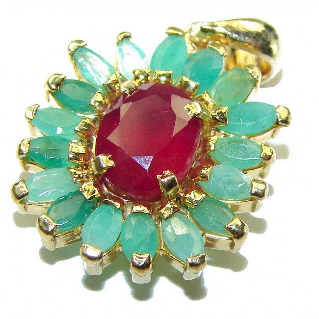 Authentic Ruby Emerald 14K Gold over .925 Sterling Silver Pendant