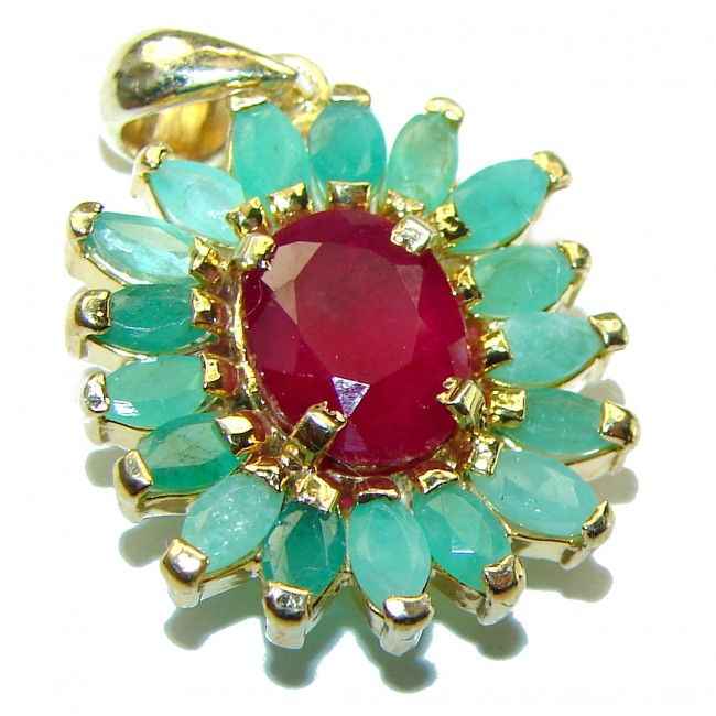 Authentic Ruby Emerald 14K Gold over .925 Sterling Silver Pendant