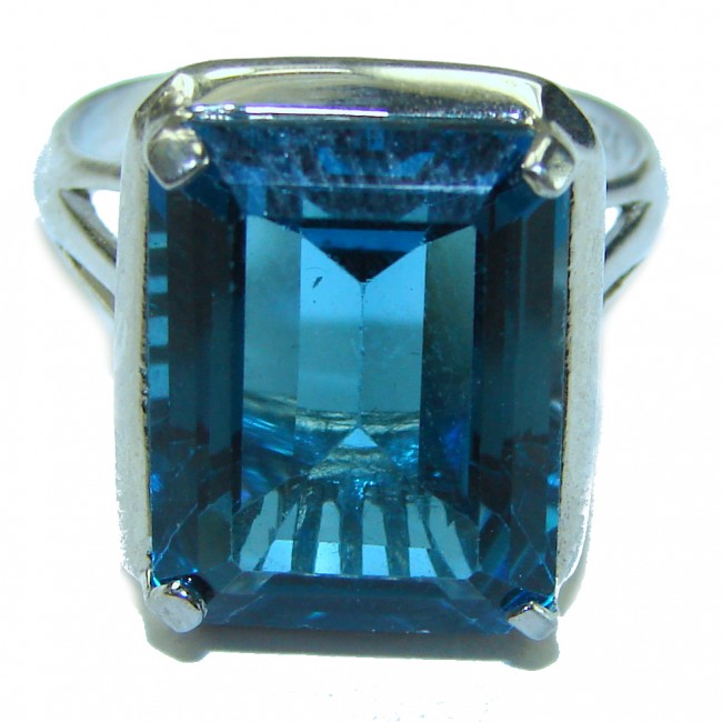 Blue Flames 17.8 carat London Blue Topaz .925 Sterling Silver handcrafted Ring size 8