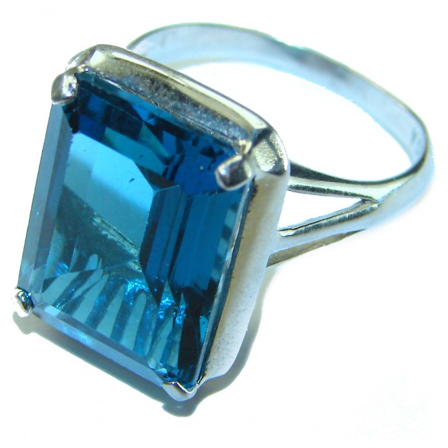 Blue Flames 17.8 carat London Blue Topaz .925 Sterling Silver handcrafted Ring size 8