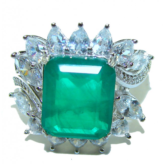 26.5 carat Emerald .925 Sterling Silver handmade Ring size 8 1/4