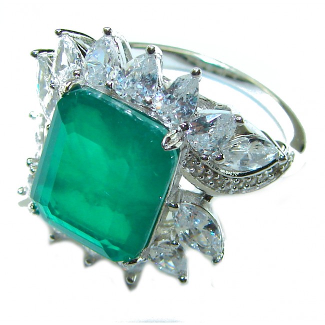 26.5 carat Emerald .925 Sterling Silver handmade Ring size 8 1/4