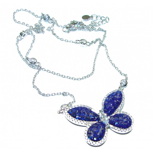 Great Masterpiece Butterfly genuine Sapphire .925 Sterling Silver handmade necklace