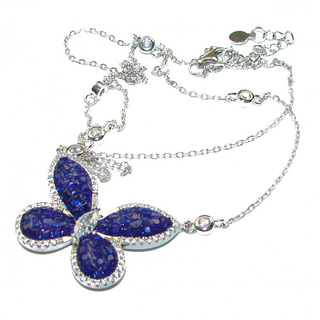 Great Masterpiece Butterfly genuine Sapphire .925 Sterling Silver handmade necklace