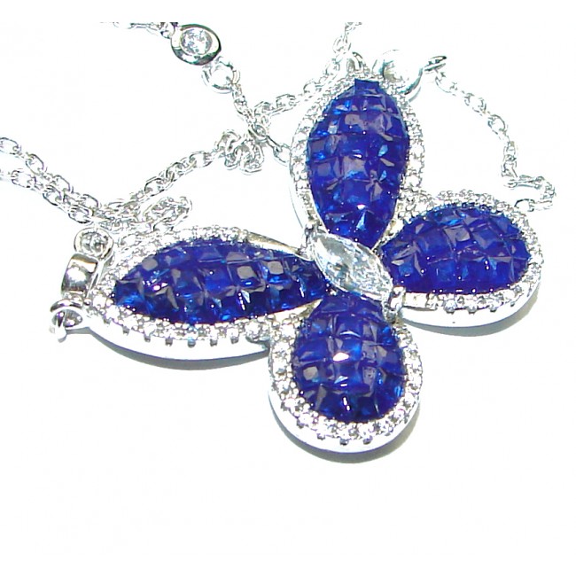 Great Masterpiece Butterfly genuine Sapphire .925 Sterling Silver handmade necklace