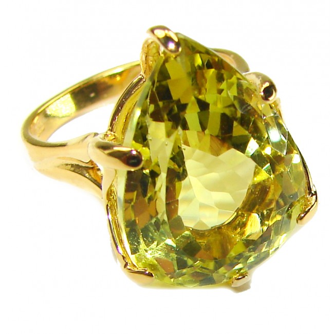 11.8 carat Genuine Lemon Quartz 14k Gold over .925 Sterling Silver handcrafted ring size 7