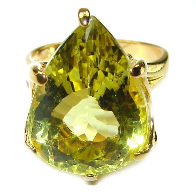 11.8 carat Genuine Lemon Quartz 14k Gold over .925 Sterling Silver handcrafted ring size 7