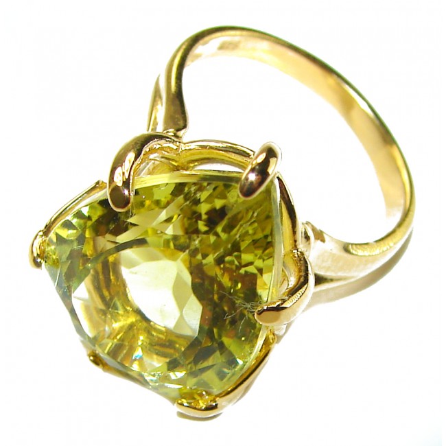 11.8 carat Genuine Lemon Quartz 14k Gold over .925 Sterling Silver handcrafted ring size 7