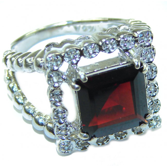 Blooming Rose Red Authentic Garnet .925 Sterling Silver handcrafted Ring size 8