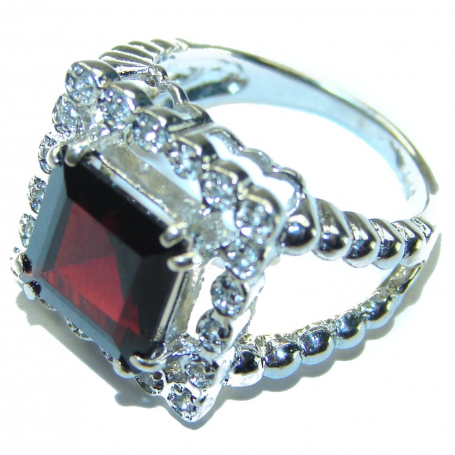 Blooming Rose Red Authentic Garnet .925 Sterling Silver handcrafted Ring size 8