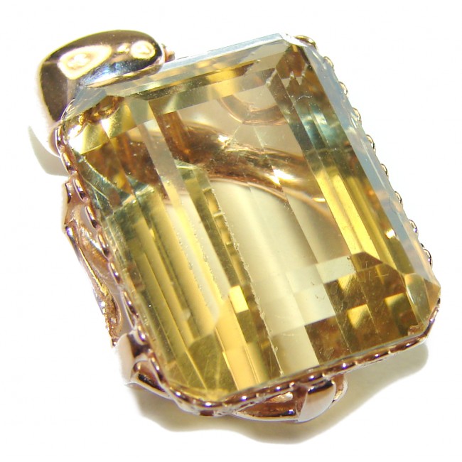 Baquette cut 12.5 carat faceted Champagne Topaz 14K Gold over .925 Sterling Silver handmade Pendant