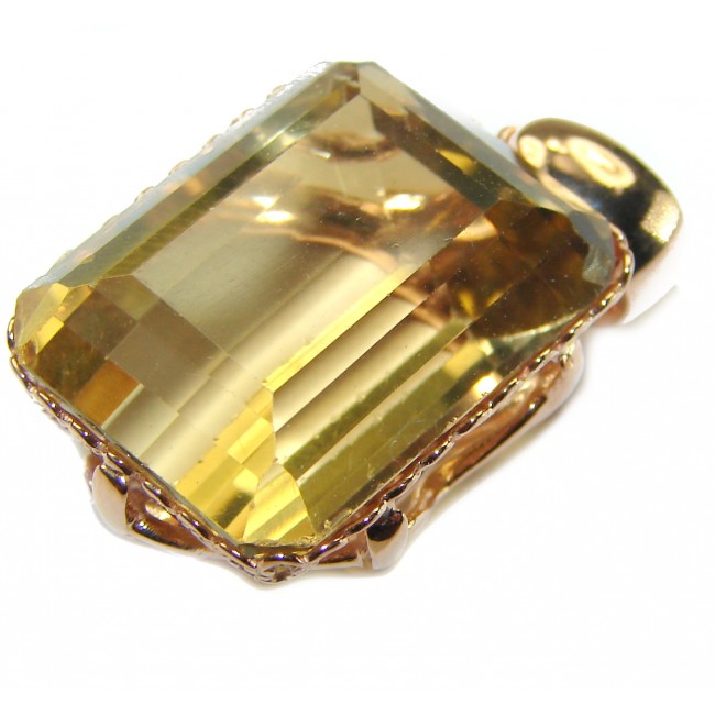 Baquette cut 12.5 carat faceted Champagne Topaz 14K Gold over .925 Sterling Silver handmade Pendant