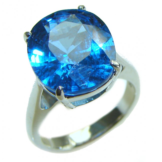 Eau Propre natural 12.5 carat Blue Swiss Topaz .925 Sterling Silver handcrafted Ring size 5 3/4