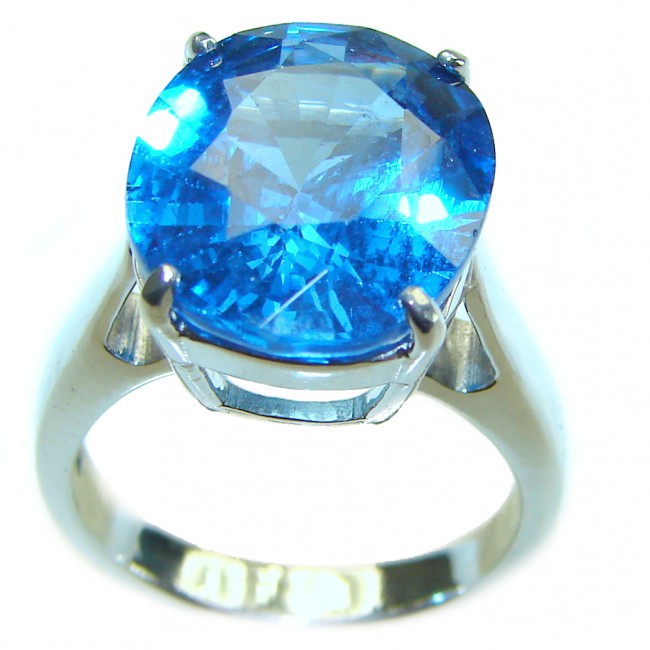 Eau Propre natural 12.5 carat Blue Swiss Topaz .925 Sterling Silver handcrafted Ring size 5 3/4