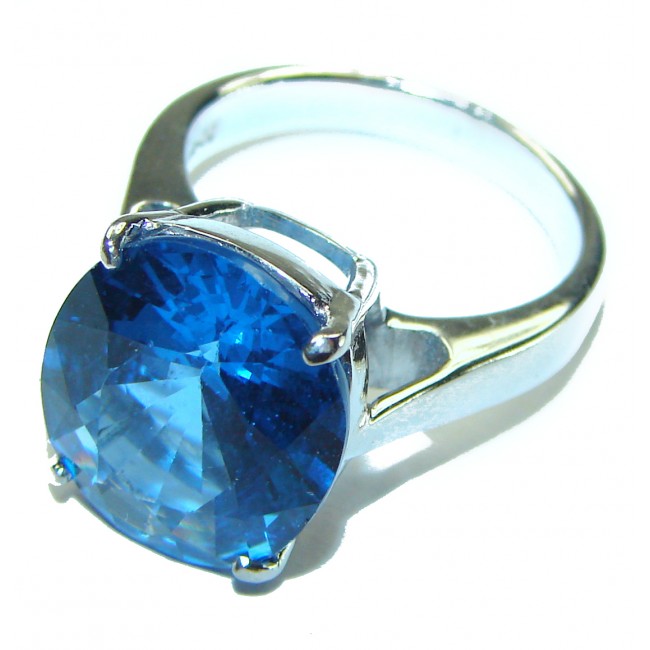 Eau Propre natural 12.5 carat Blue Swiss Topaz .925 Sterling Silver handcrafted Ring size 5 3/4