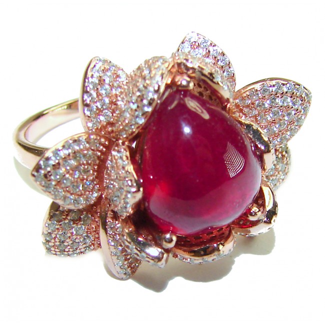 Blooming Rose 12.6CARAT Ruby 18K Rose Gold over .925 Sterling Silver handmade Ring size 8