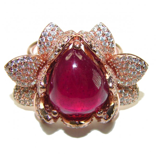 Blooming Rose 12.6CARAT Ruby 18K Rose Gold over .925 Sterling Silver handmade Ring size 8