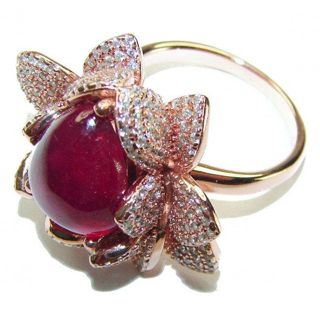 Blooming Rose 12.6CARAT Ruby 18K Rose Gold over .925 Sterling Silver handmade Ring size 8