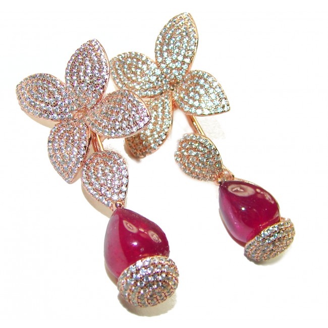 Blooming Rose 17.6CARAT Ruby 18K Rose Gold over .925 Sterling Silver handmade Statement Earrings