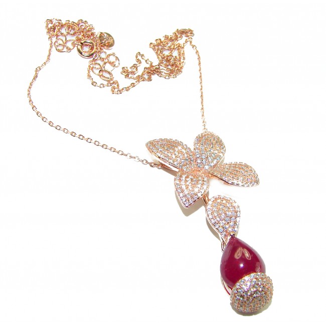 Blooming Rose 10.5 CARAT Ruby 18K Rose Gold over .925 Sterling Silver handmade Necklace