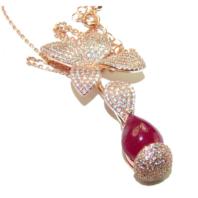 Blooming Rose 10.5 CARAT Ruby 18K Rose Gold over .925 Sterling Silver handmade Necklace