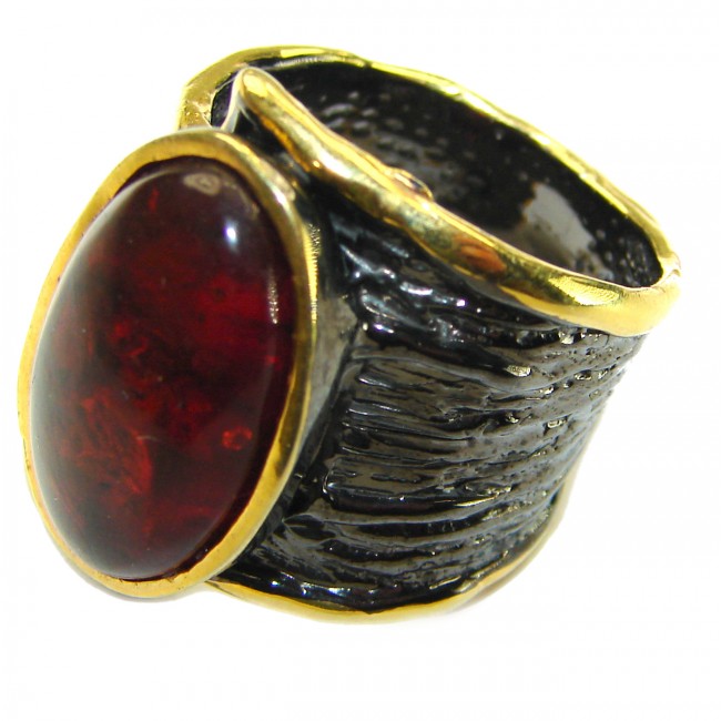 Large Authentic Baltic Amber 2 tones .925 Sterling Silver handcrafted ring s. 7 1/2