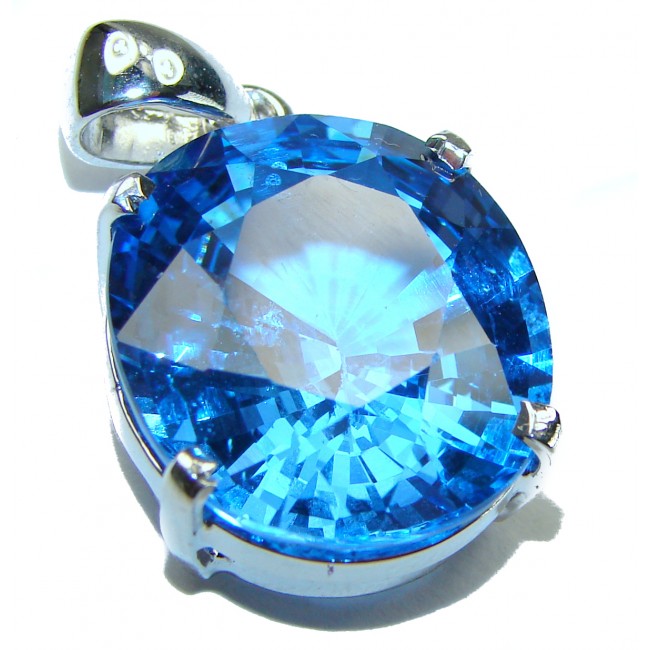 Precious Treasure 25.5 carat Swiss Blue Topaz .925 Sterling Silver handmade Pendant