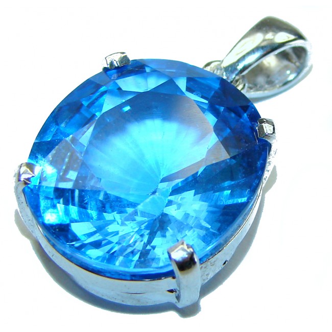 Precious Treasure 25.5 carat Swiss Blue Topaz .925 Sterling Silver handmade Pendant