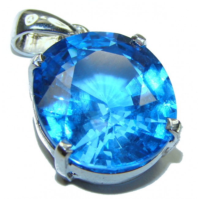 Precious Treasure 25.5 carat Swiss Blue Topaz .925 Sterling Silver handmade Pendant