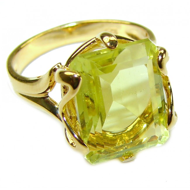 11.8 carat Genuine Lemon Quartz 14K Gold over .925 Sterling Silver handcrafted ring size 7