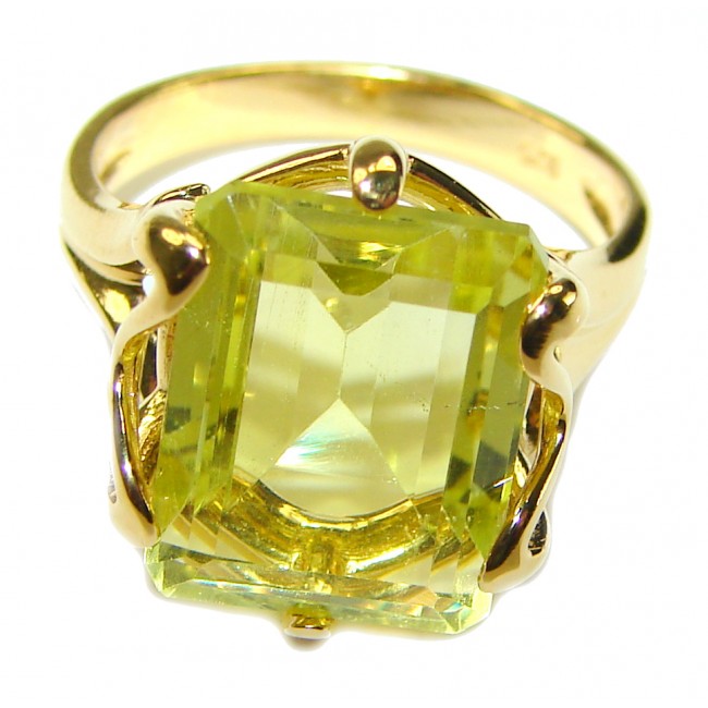 11.8 carat Genuine Lemon Quartz 14K Gold over .925 Sterling Silver handcrafted ring size 7