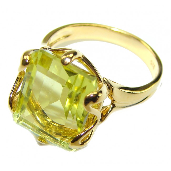 11.8 carat Genuine Lemon Quartz 14K Gold over .925 Sterling Silver handcrafted ring size 7