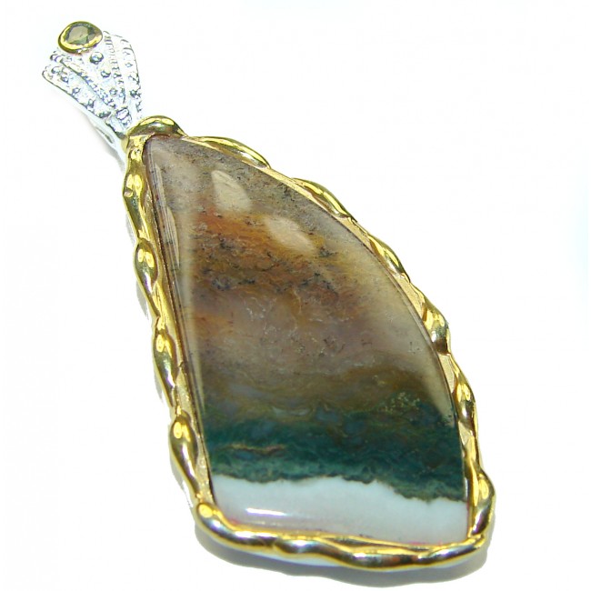 Perfect quality Imperial Jasper 2 tones .925 Sterling Silver handmade Pendant