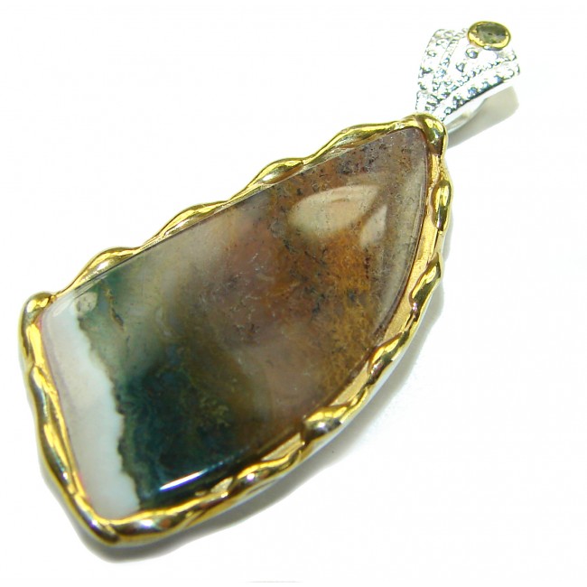 Perfect quality Imperial Jasper 2 tones .925 Sterling Silver handmade Pendant