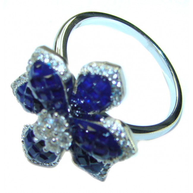 Luxurious Flower Sapphire .925 Sterling Silver handcrafted Ring size 8 1/4