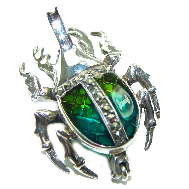 Green Lucky Bug authentic Enamel 3925 Sterling Silver handcrafted Brooch