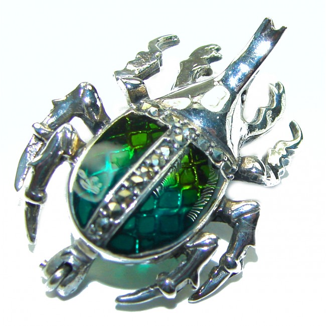 Green Lucky Bug authentic Enamel 3925 Sterling Silver handcrafted Brooch