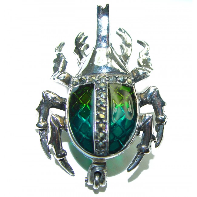 Green Lucky Bug authentic Enamel 3925 Sterling Silver handcrafted Brooch