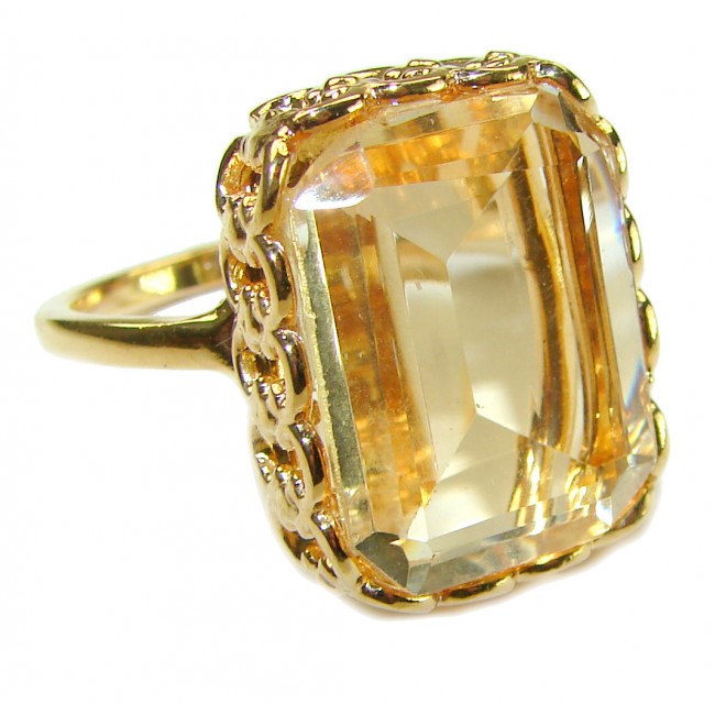 27.8 carat Genuine Lemon Quartz 14K Gold over .925 Sterling Silver handcrafted ring size 10 1/4