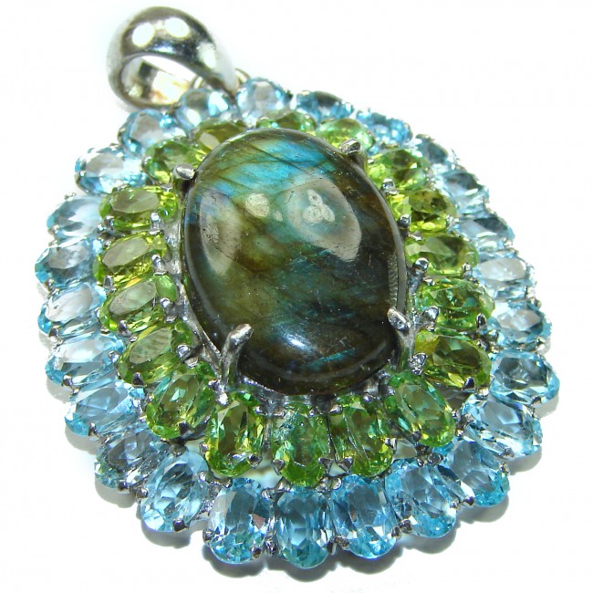 Truly Magical Aurora Fire Labradorite .925 Sterling Silver handcrafted Pendant