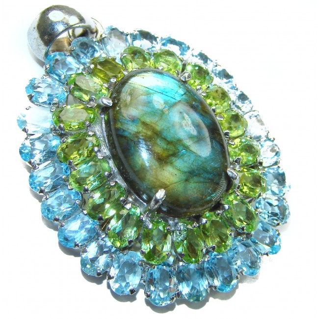 Truly Magical Aurora Fire Labradorite .925 Sterling Silver handcrafted Pendant